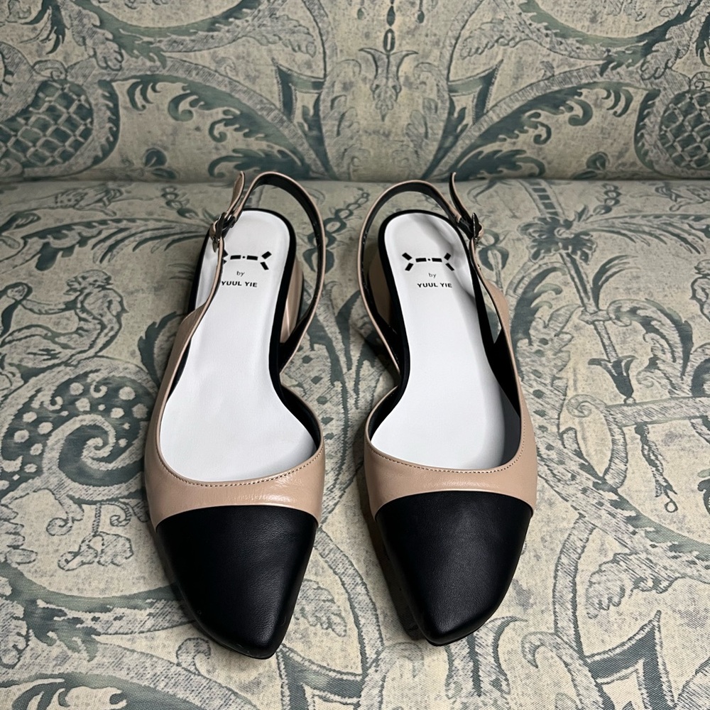 Women's Black and Beige Slingback Flats